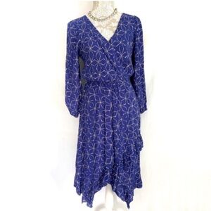 Tracy Reese // Blue, White Star Print Wrap Dress size small cm